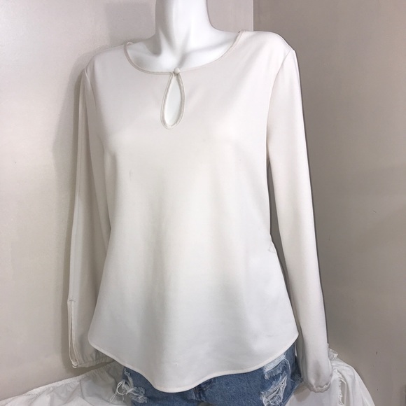 🧩Ann Taylor All White Ruffled Long Sleeve Blouse - Picture 2 of 12